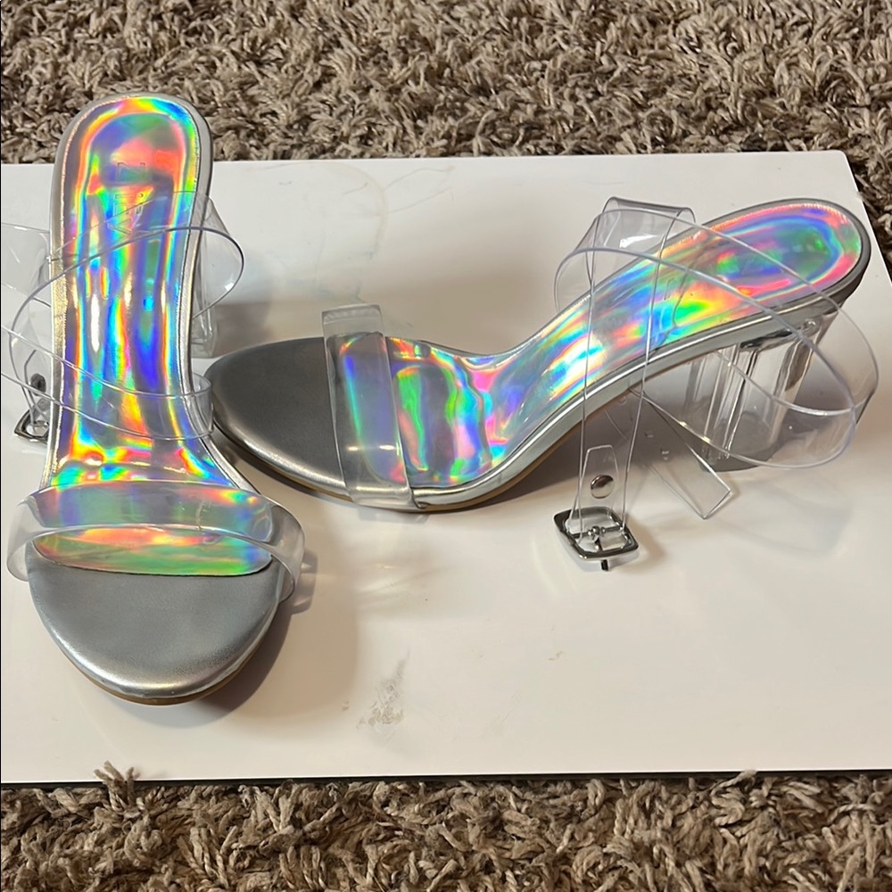 Holographic Clear Heeled Sandals
